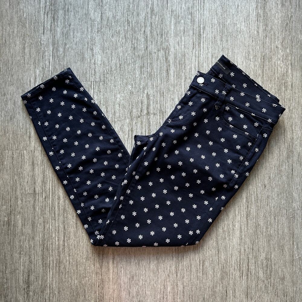 Ann Taylor Navy Blue Embroidered Daisies Mid-Rise Ankle Skinny Pants Size 4